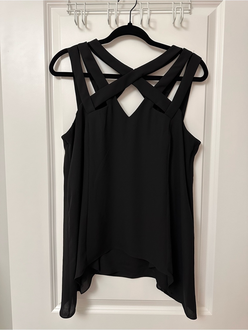 BCBGMAXAZRIA Black Strappy Sleeveless Blouse | Size Medium